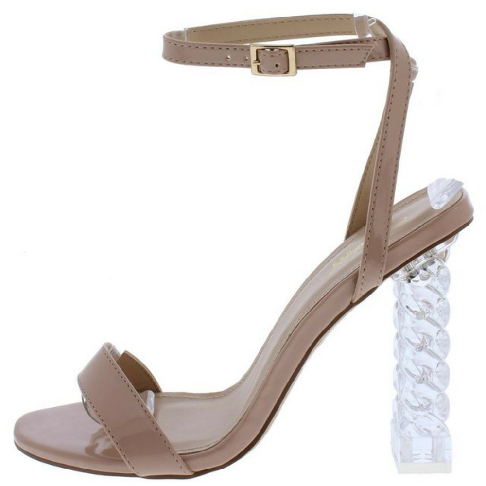 Nude and clear strapped heel